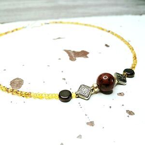 Mahogany Obsidian Crystal Beaded Choker Necklace, Gemstone Jewelry 13"